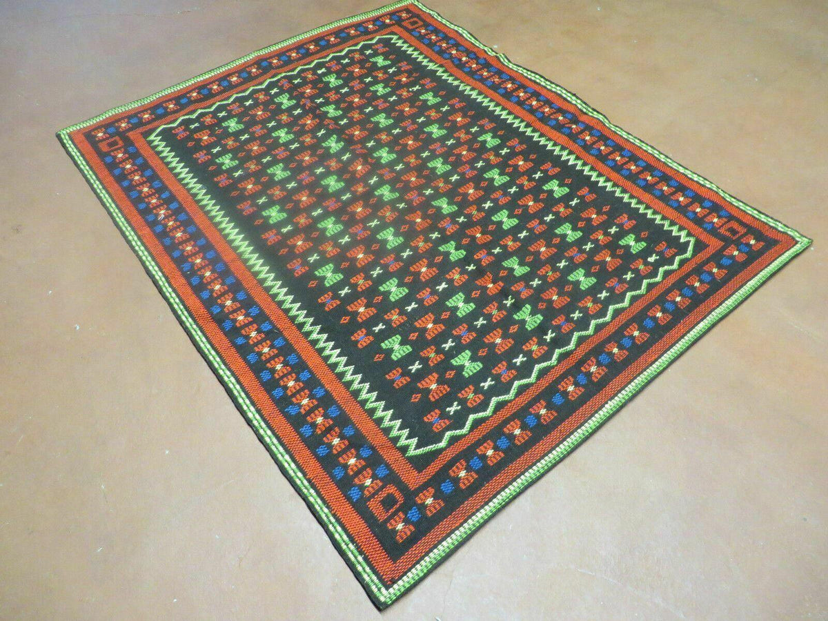 4' X 5' Vintage Handmade South American Kilim Flat Weave Blanket Rug Colorful - Jewel Rugs, view 2