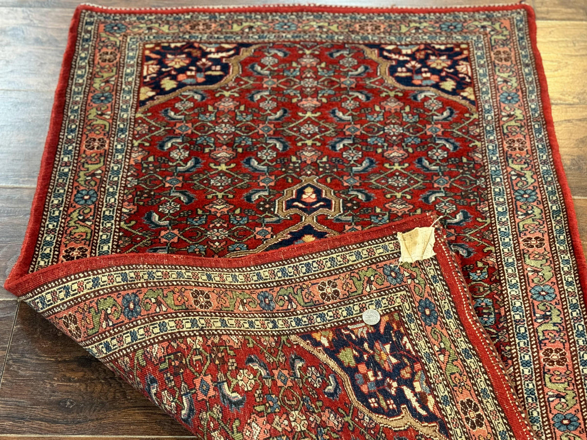 Persian Bidjar Rug 2.7 x 4, Red and Navy Blue, Small Persian Area Rug, Semi Antique - Jewel Rugs, view 12