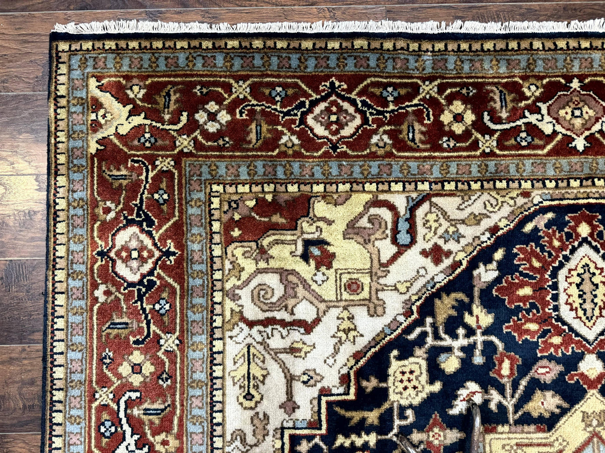 Indo Persian Heriz Rug 8x10, Geometric Medallion, Serapi Carpet, Wool Vintage Rug - Jewel Rugs, view 7