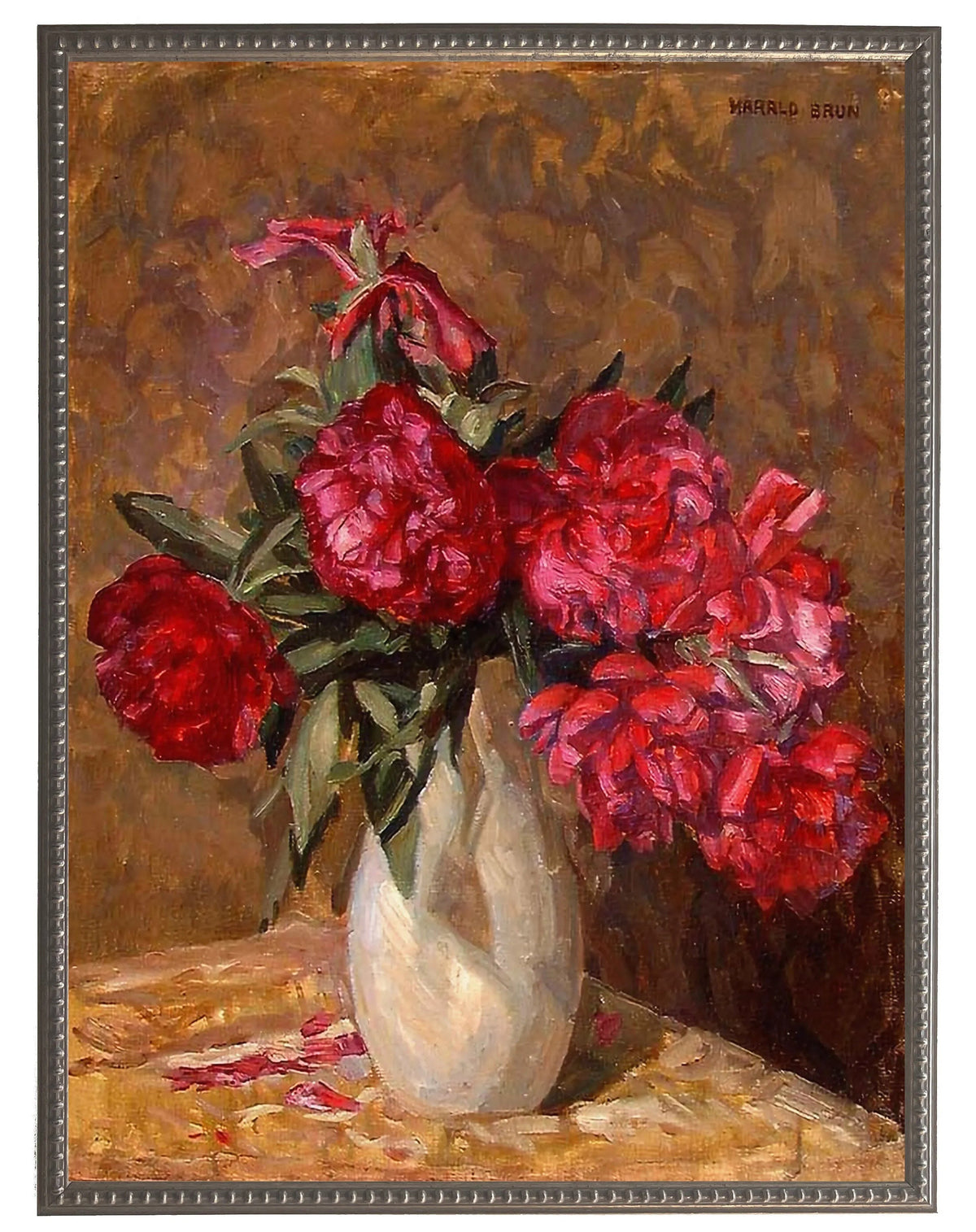 Vintage Floral Oil Painting Reproduction - Antique Curiosities
