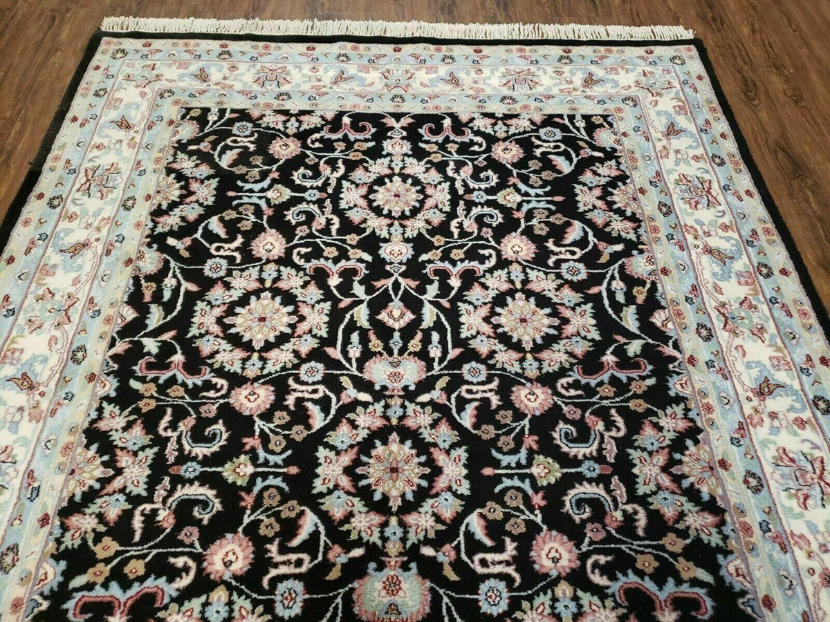 6' X 9' Handmade Indian Agra Wool Rug Carpet Vegetable Dyes Black - Jewel Rugs, view 11