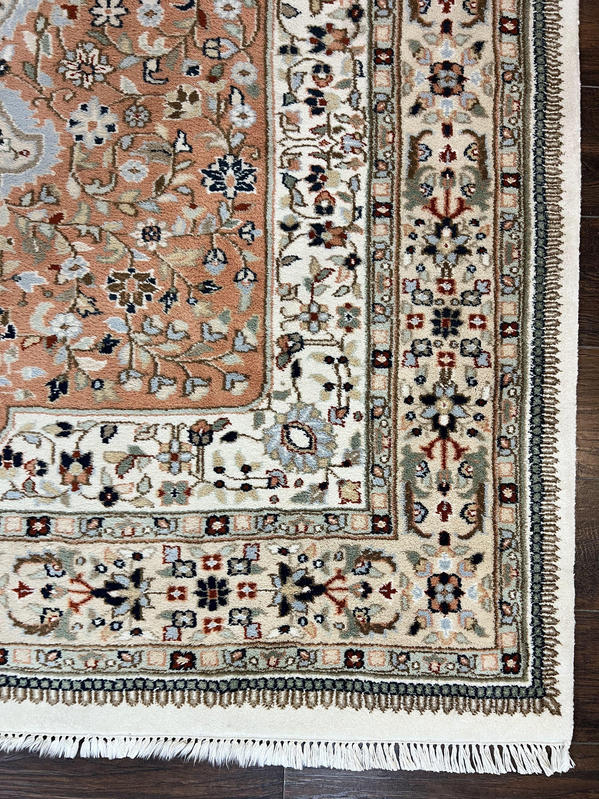Indo Persian Rug 6x9, Wool Hand Knotted Vintage Carpet, Salmon & Ivory, Traditional Oriental Rug 6 x 9 - Jewel Rugs, view 10