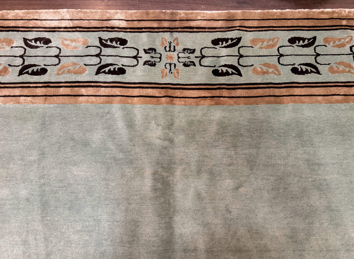 Palace Size Nepali Rug 9x18, Open Field, Light Mint Green, Wool Hand Knotted, Modern Contemporary - Jewel Rugs, view 4