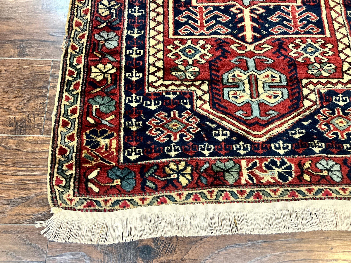 Antique Turkish Sparta Rug 3x4, Geometric Caucasian Pattern, Vintage Handmade Tribal Wool Carpet - Jewel Rugs, view 8