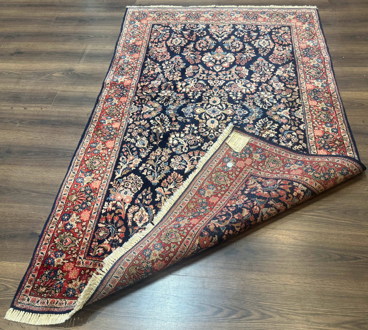 Navy Blue Persian Rug 4x6, Sarouk Mohajeran Carpet, Antique Persian Rug, Floral - Jewel Rugs, view 11