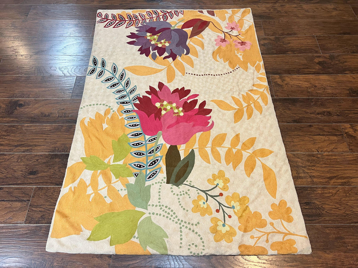 Indian Hand Stitched Rug 4x6, Floral, Silk, Large Floral Design - Jewel Rugs, view 2