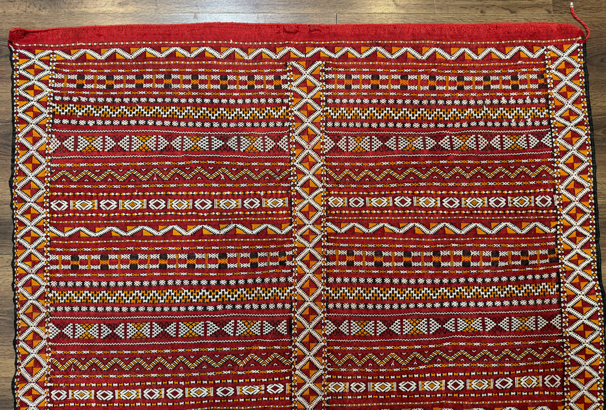Moroccan Kilim Rug 4x8, Flatweave, Bohemian, Red Ivory Orange - Jewel Rugs, view 4