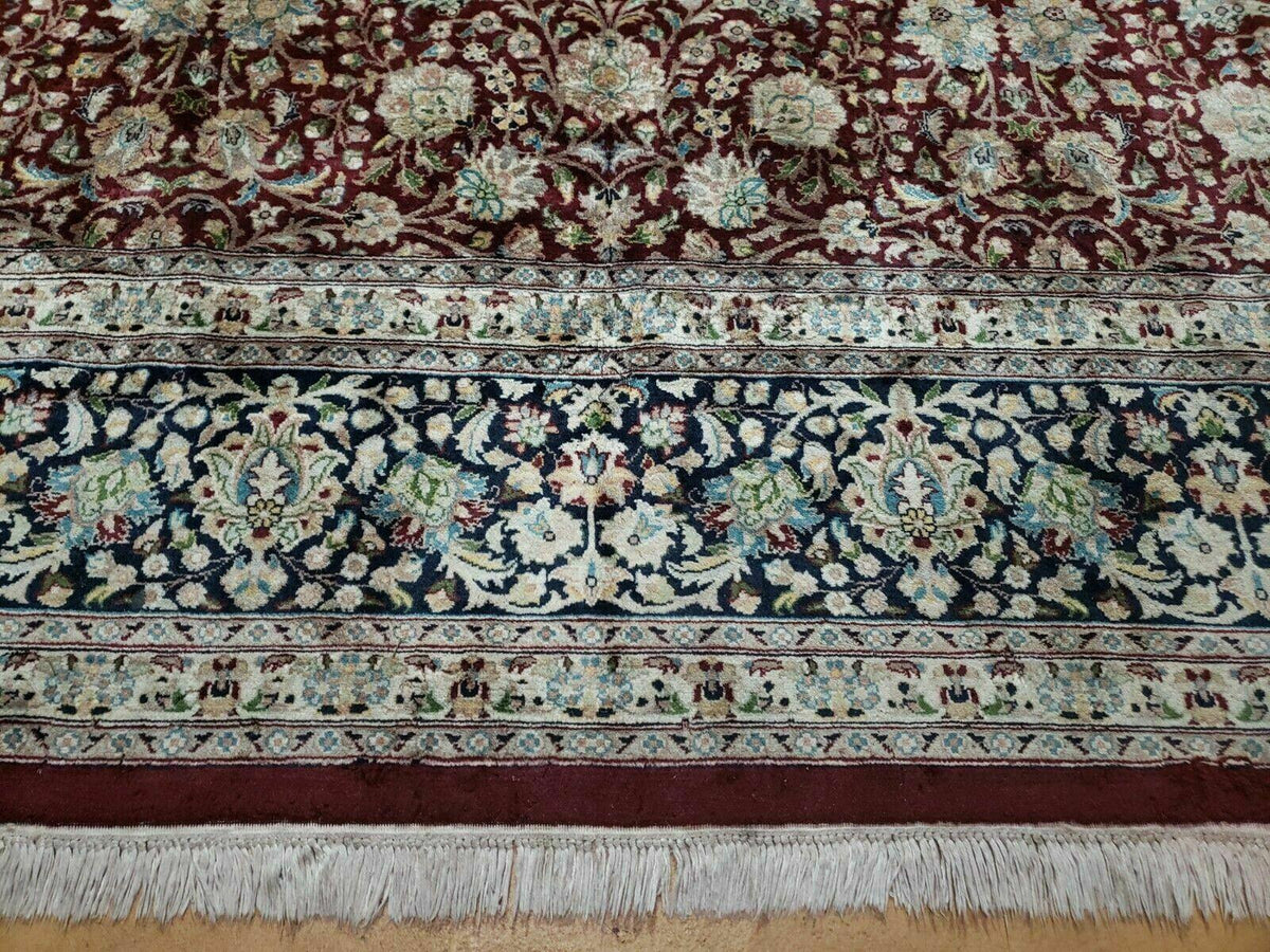 Persian Rug 9x12, Floral Allover, Very Fine, Handmade, Room Sized Oriental Carpet, Sino Persian, Maroon and Navy Blue - Jewel Rugs, view 6