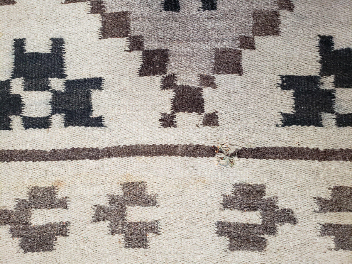 Semi Antique South American Blanket 4x8, Wool Hand-Woven Flatweave Kilim Rug, Handmade Antique Vintage Runner, Ivory & Blue, Diamond Panel - Jewel Rugs, view 11