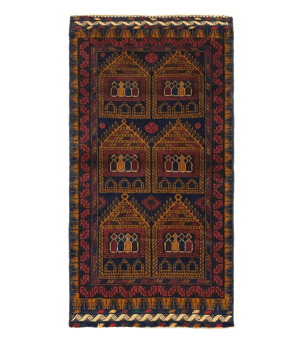Afghan Rug 3x7, Navy Blue, Tribal Rug, Balouch Carpet, New - Jewel Rugs