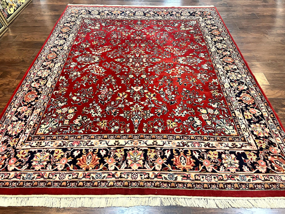 Indo Persian Sarouk Rug 8x10, Red, Floral Allover, Handmade Vintage Wool Carpet, Traditional Rug - Jewel Rugs, view 13
