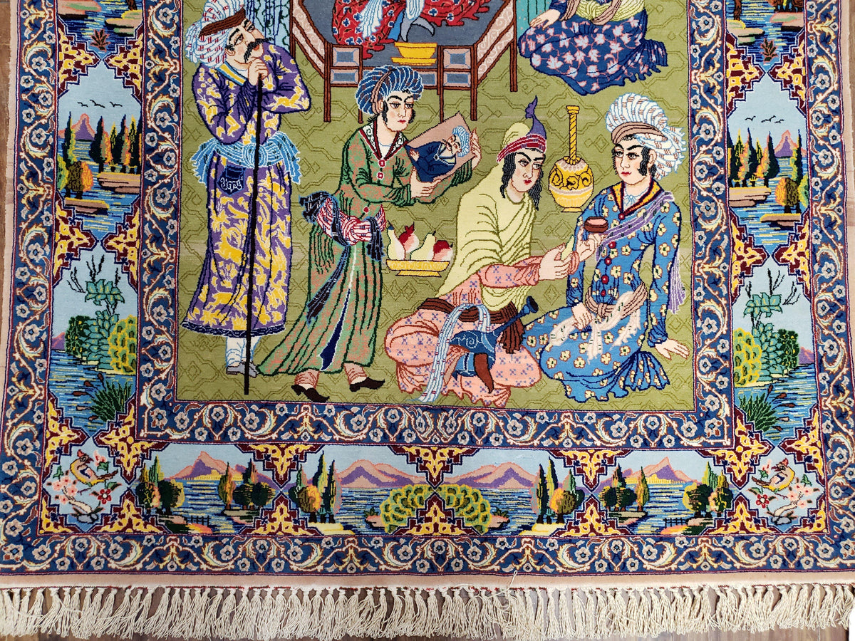 Persian Isfahan Pictorial Rug 3x5 – Kork Wool on Silk - Jewel Rugs, view 6