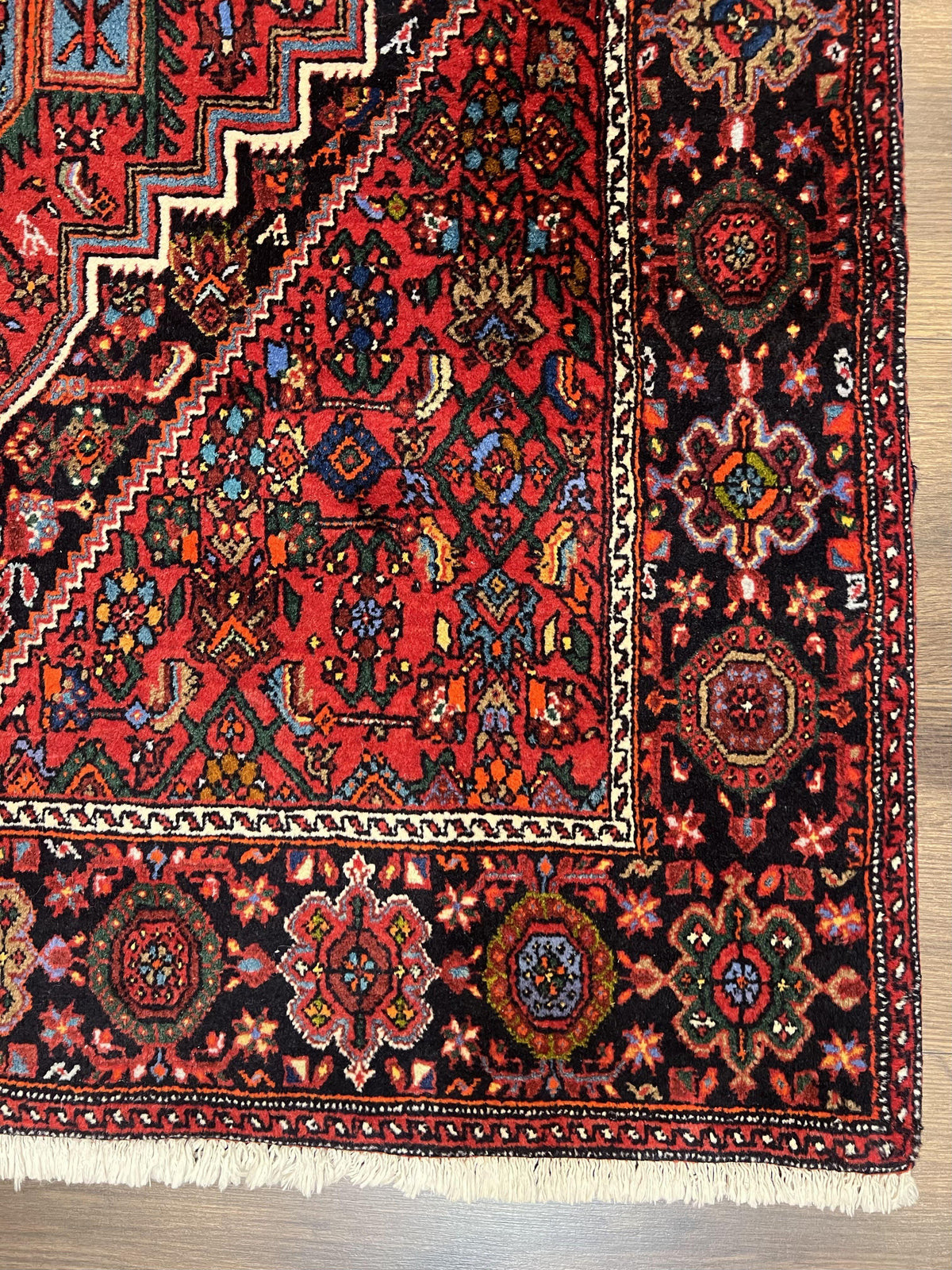 Fine Persian Bidjar Rug 3x5 ft, Ruby Red and Black, Geometric Medallion, Hand Knotted Semi Antique Oriental Bijar Carpet, Wool Area Rug, Tribal Rug - Jewel Rugs, view 10