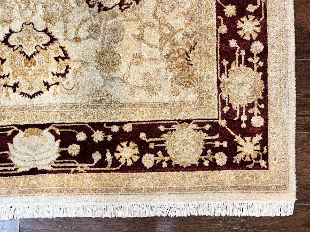 Peshawar Rug 5x7, Beige and Maroon, Vintage Handmade Wool Traditional Carpet 5 x 7 ft, Pakistani Rug, Agra Pattern, Very Fine 260 KPSI - Jewel Rugs, view 10