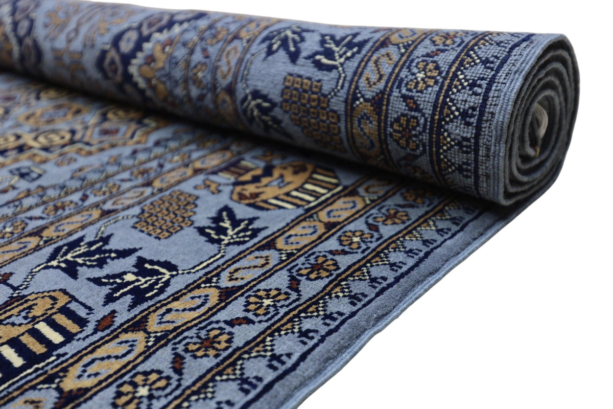 Afghan Rug 7x10 | Gray, Gold & Navy | Hand-Knotted Wool - Rugistan, view 5