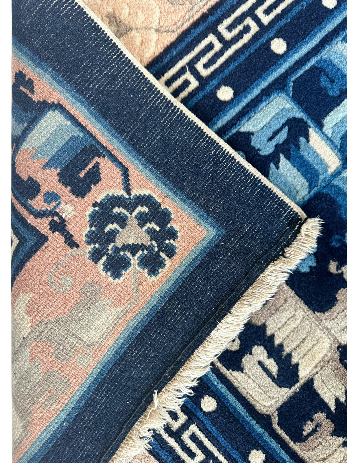 Antique Chinese Rug 6x8 | Navy, Beige & Ivory | Hand-Knotted Wool - Rugistan, view 9