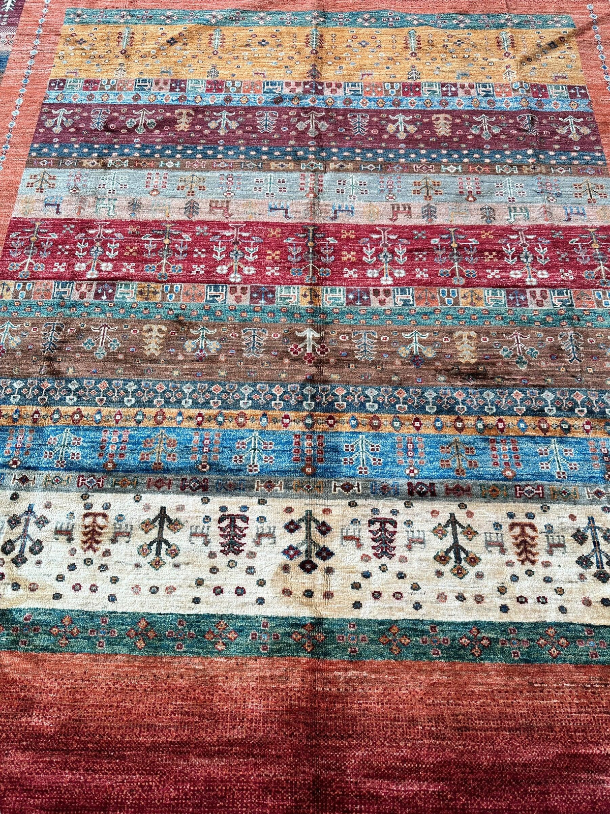 Afghan Ghazni Rug 7x10 | Red, Orange & Blue | Hand-Knotted Wool - Rugistan, view 4