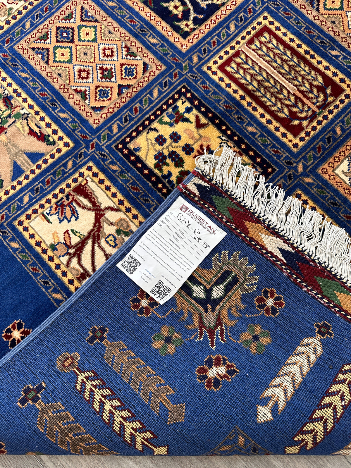 Afghan Bakhtiari Rug 7x10 | Blue, Beige & Ivory | Hand-Knotted Wool - Rugistan, view 6
