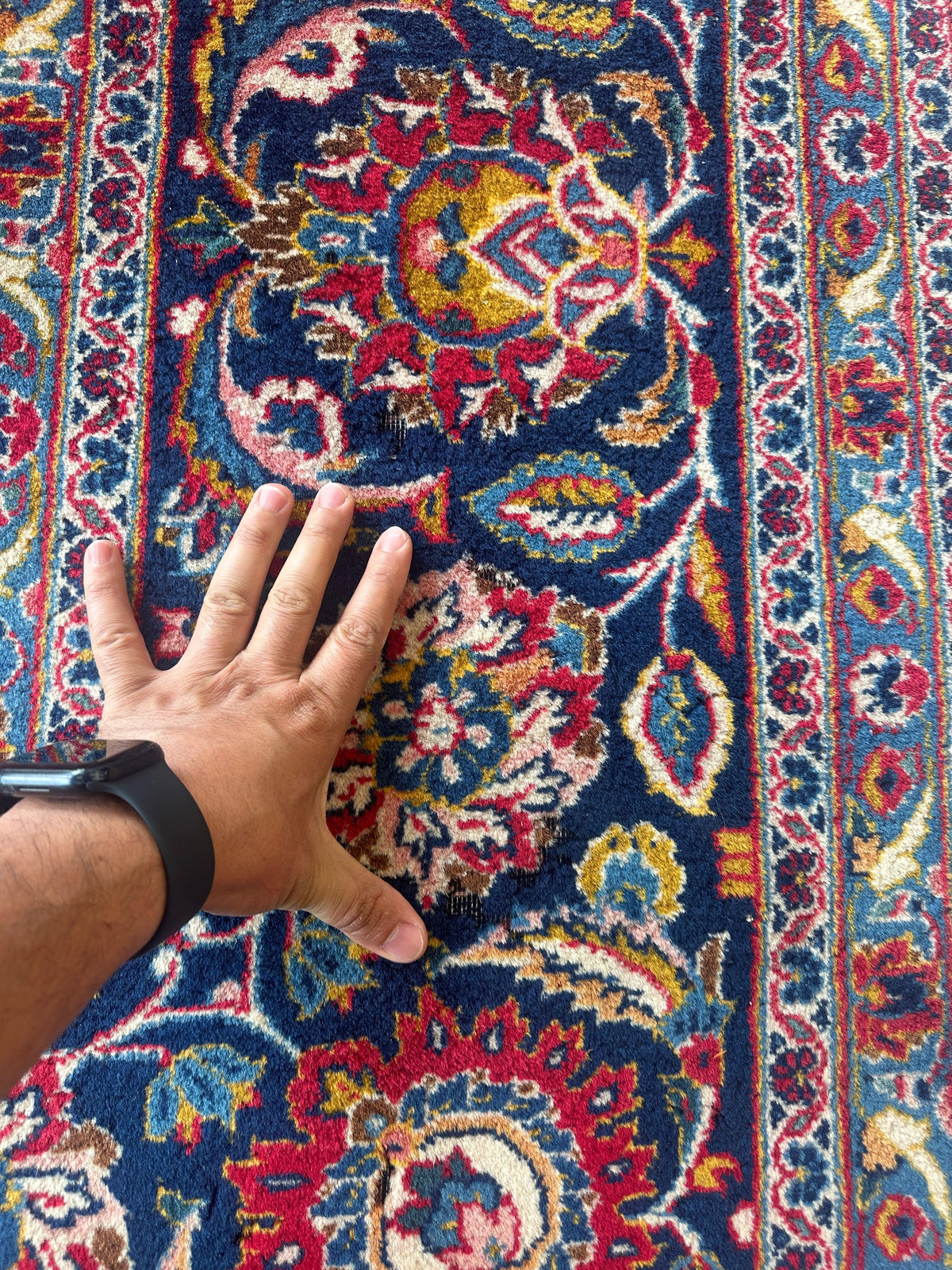 Persian Kashan Rug 10x14 | Red, Navy & Ivory | Hand-Knotted Wool - Rugistan, view 18