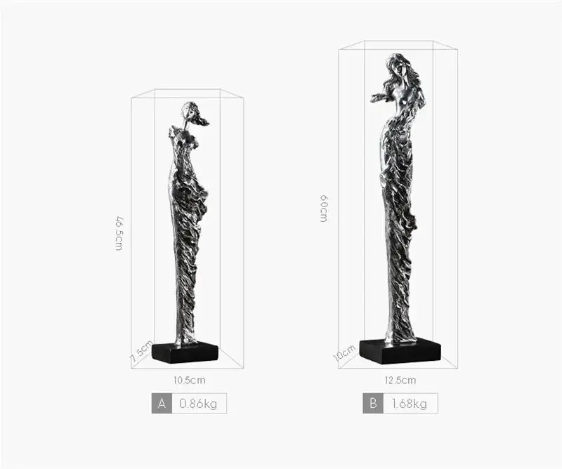 Abstract Woman Figure Statue Silver Sculpture Home Decor