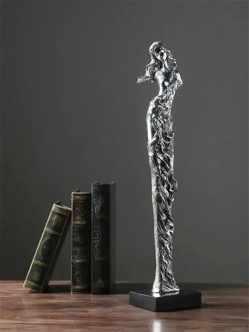 Abstract Woman Figure Statue Silver Sculpture Home Decor