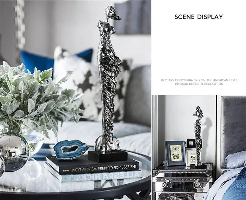 Abstract Woman Figure Statue Silver Sculpture Home Decor