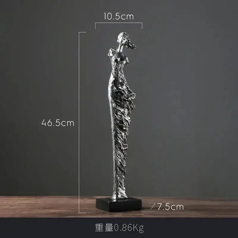 Abstract Woman Figure Statue Silver Sculpture Home Decor