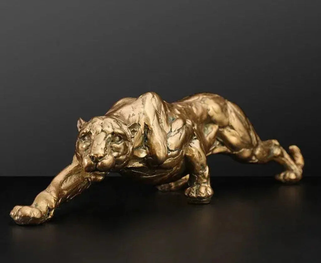 Abstract Gold Panther Sculpture Modern Muscular Animal Figurine