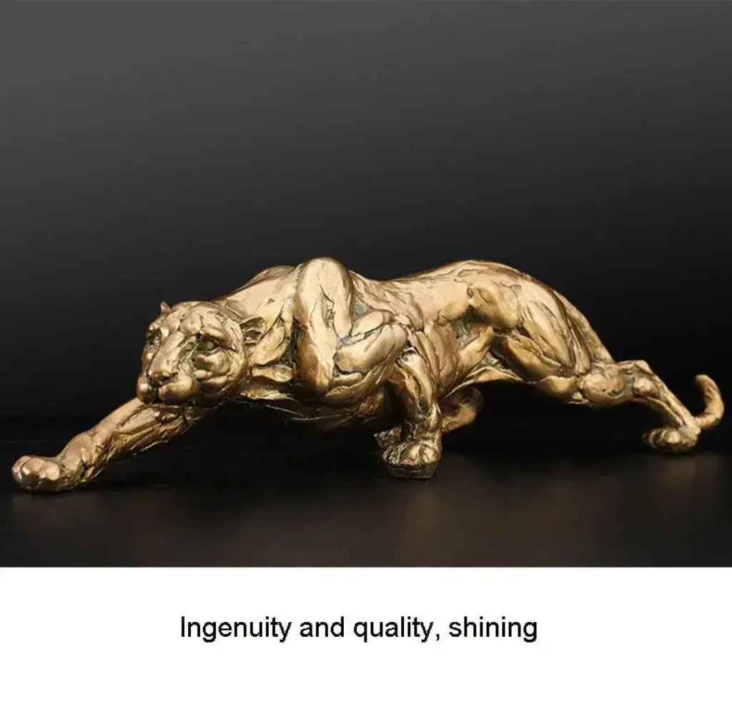 Abstract Gold Panther Sculpture Modern Muscular Animal Figurine