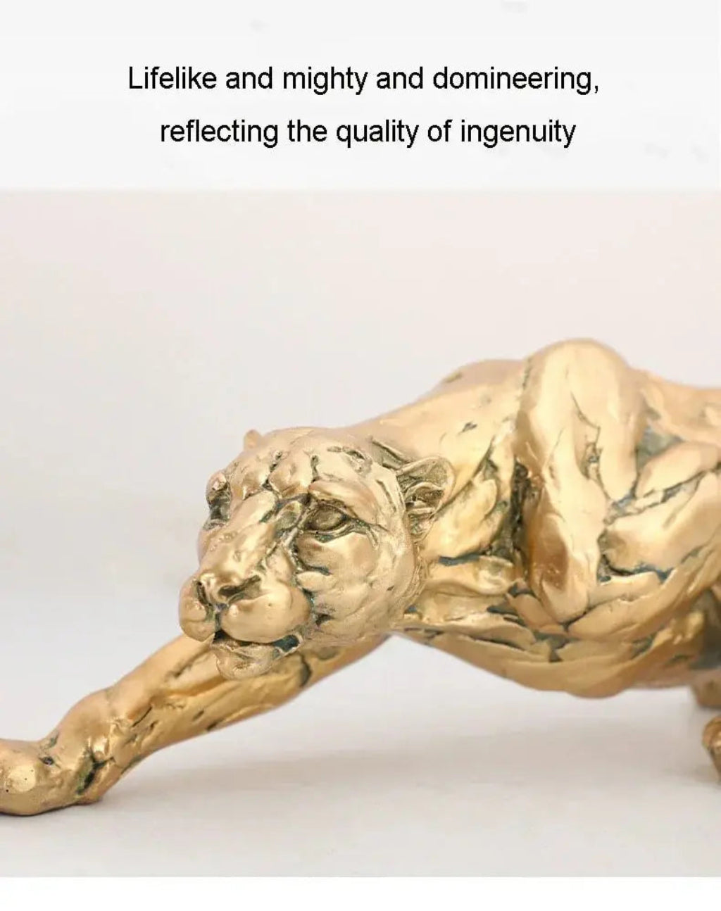 Abstract Gold Panther Sculpture Modern Muscular Animal Figurine
