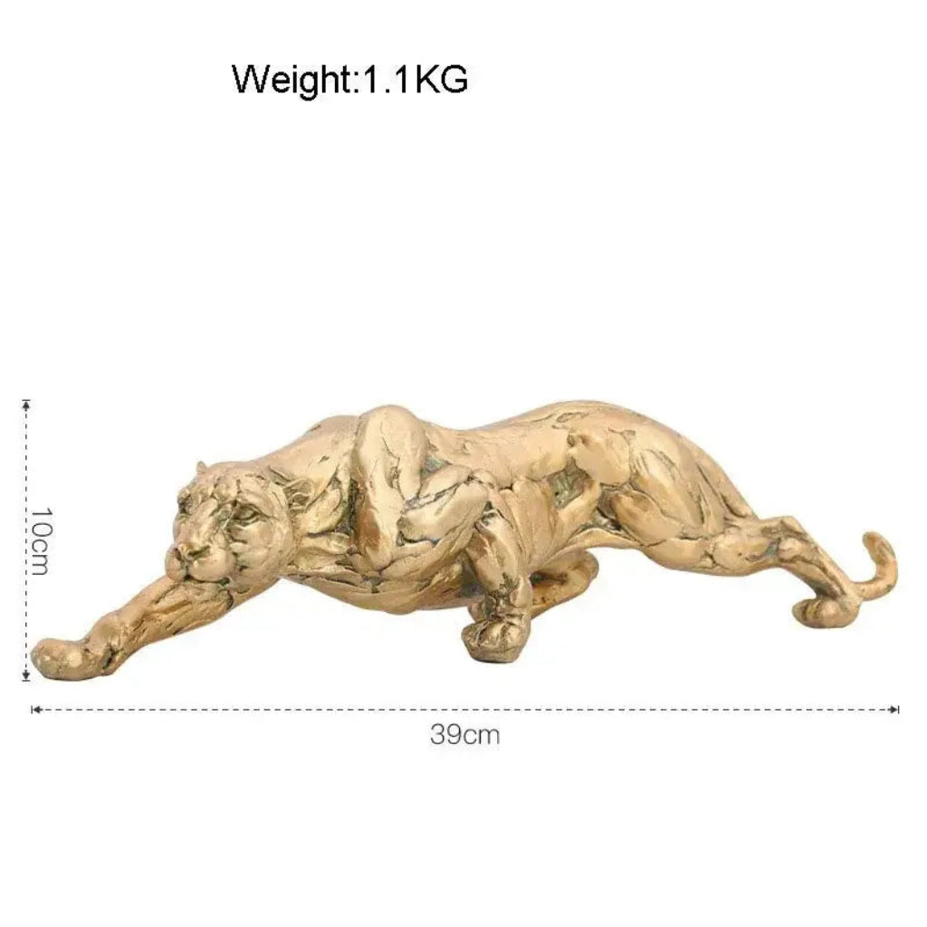 Abstract Gold Panther Sculpture Modern Muscular Animal Figurine