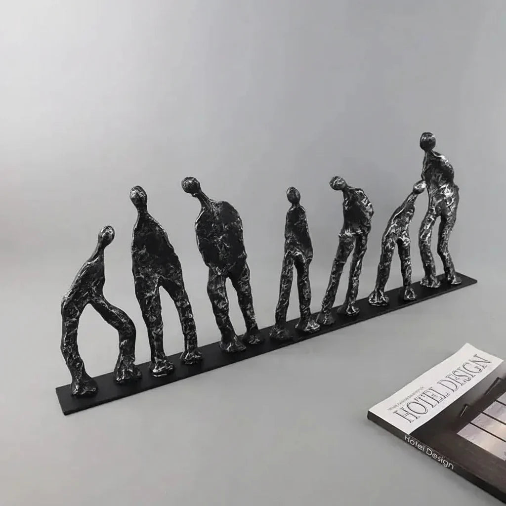 Abstract Human Figures Sculpture Black Cast Iron