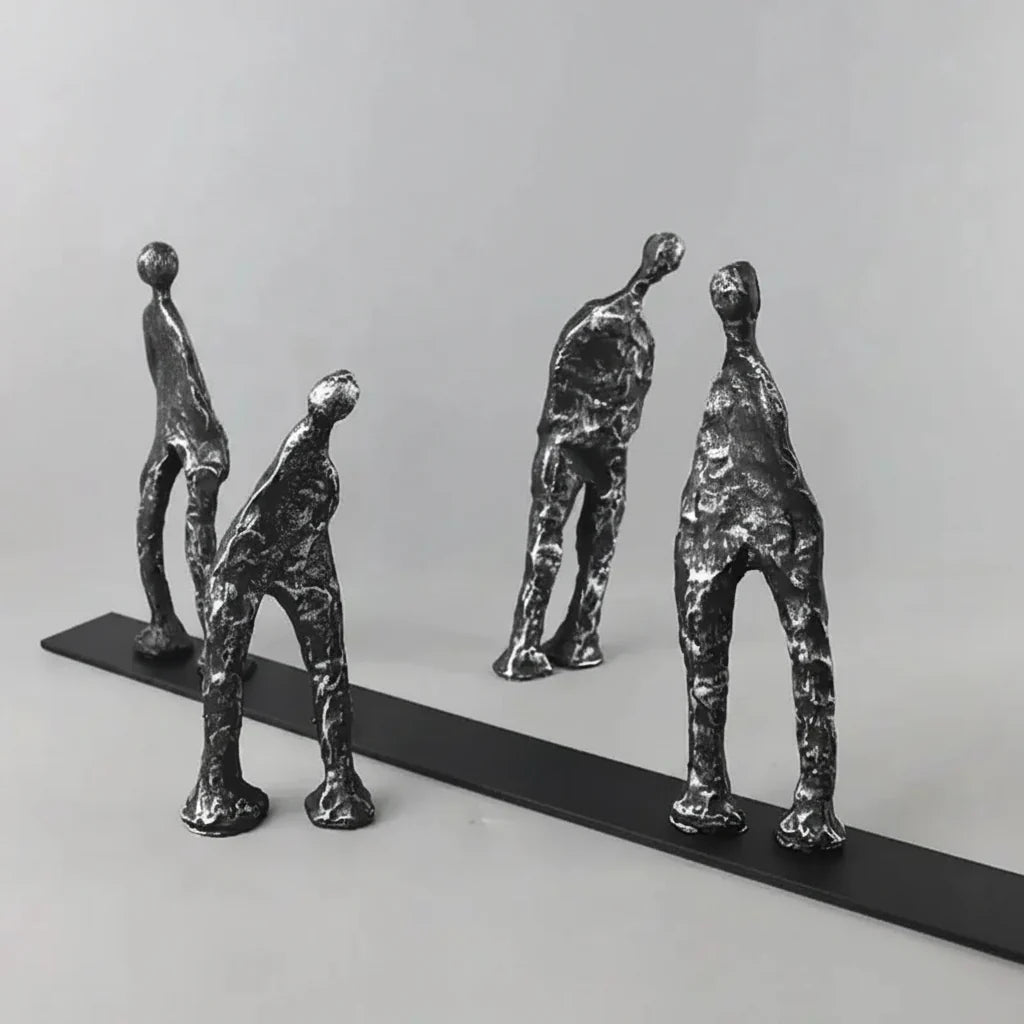 Abstract Human Figures Sculpture Black Cast Iron