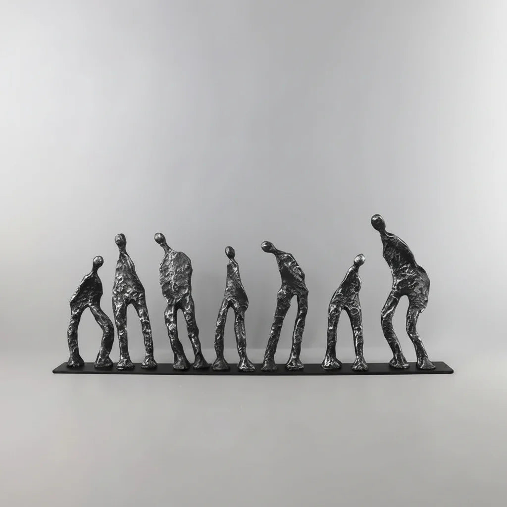 Abstract Human Figures Sculpture Black Cast Iron