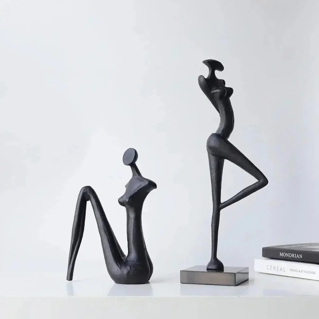 Abstract Iron Female Figure Sculptures, Pair