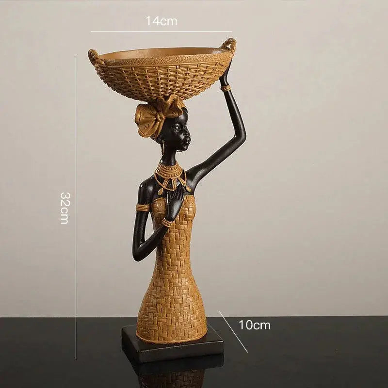 African Tribal Woman Bowl Holder Decorative Statue