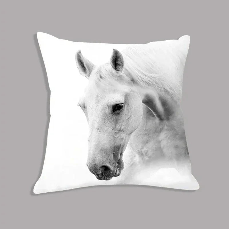 Animal White Horse Seat Cushion Plush Pillowcase Throw Pillow 45x45cm Decorative Cushion No filler for Sofa Home Decor
