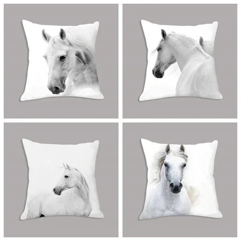 Animal White Horse Seat Cushion Plush Pillowcase Throw Pillow 45x45cm Decorative Cushion No filler for Sofa Home Decor