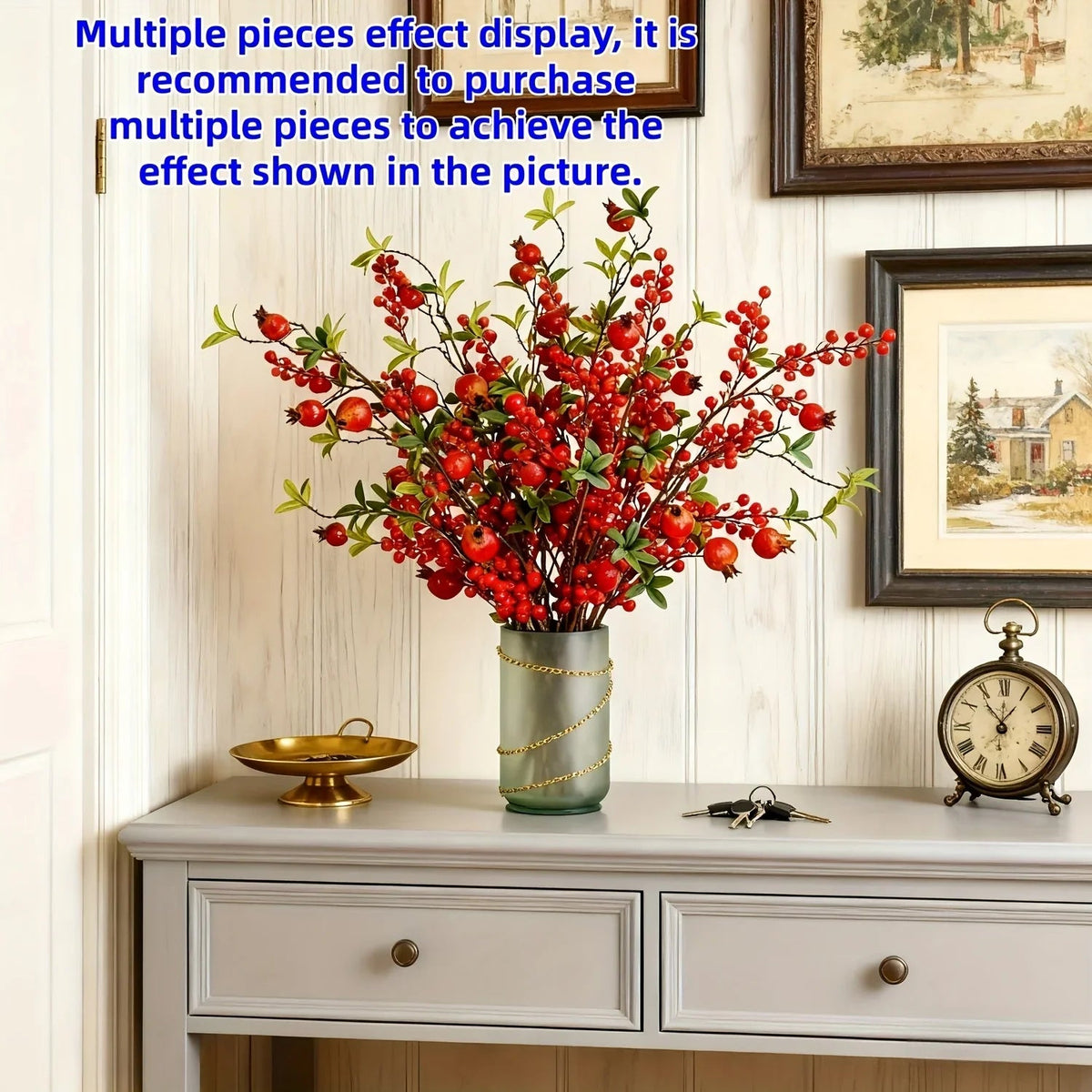 Artificial Floral Pomegranate Decoration with Red Winterberry Berries and Dark Stems