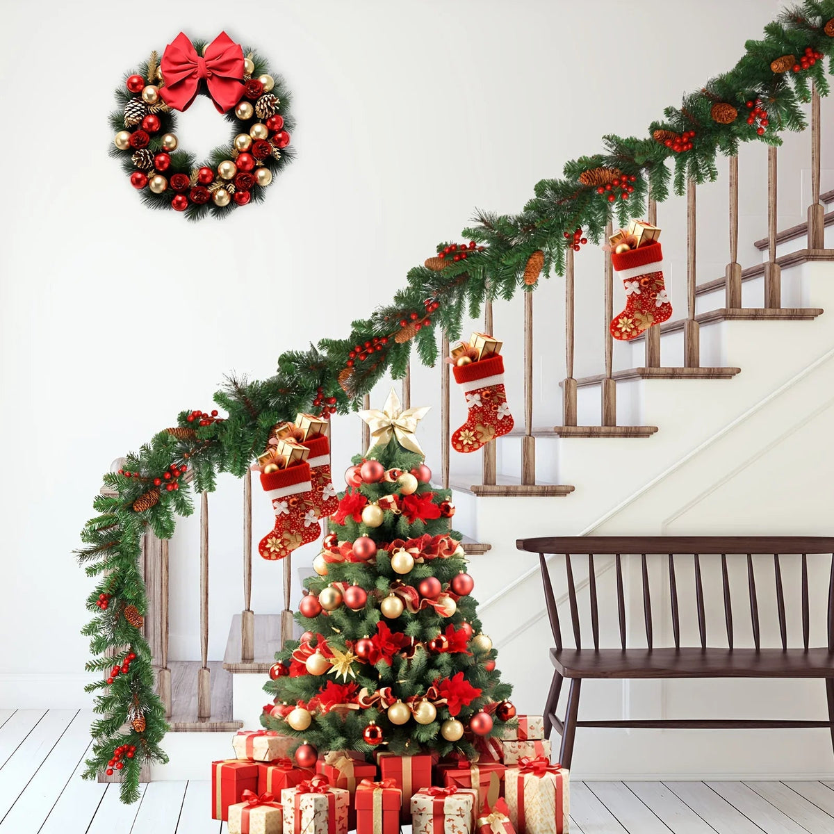 Artificial Pine Garland with Pine Cones, Extra Long