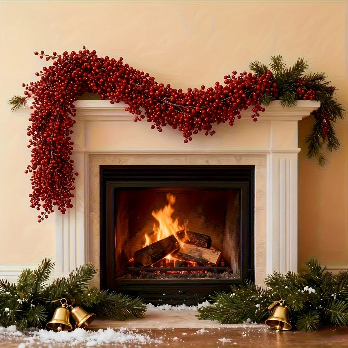 Artificial Poinsettia Garland 2-Pack Faux Holly Ivy Vine