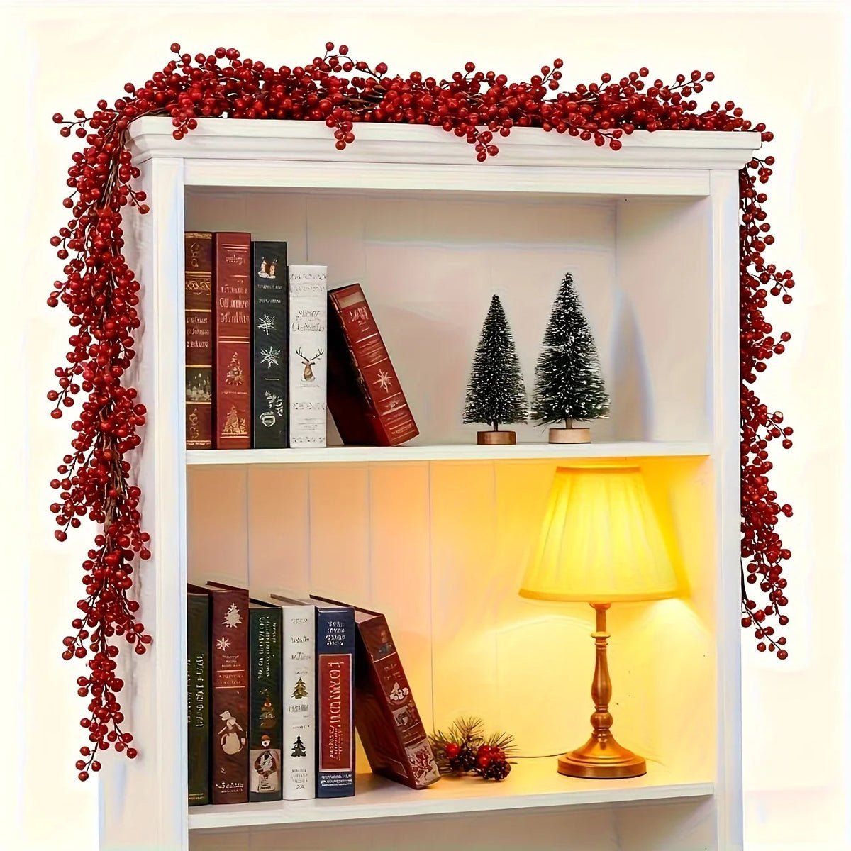 Artificial Poinsettia Garland 2-Pack Faux Holly Ivy Vine