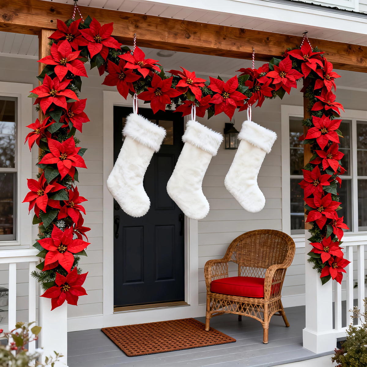 Artificial Poinsettia Vine Garland, 239.78cm Red for Indoor/Outdoor Use