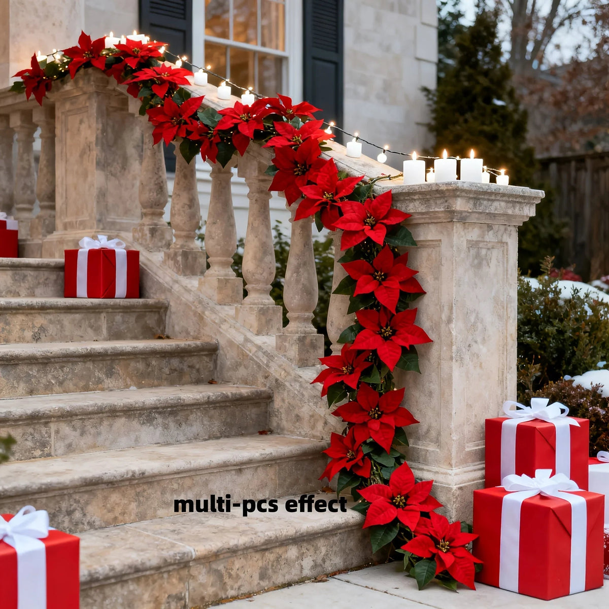 Artificial Poinsettia Vine Garland, 239.78cm Red for Indoor/Outdoor Use