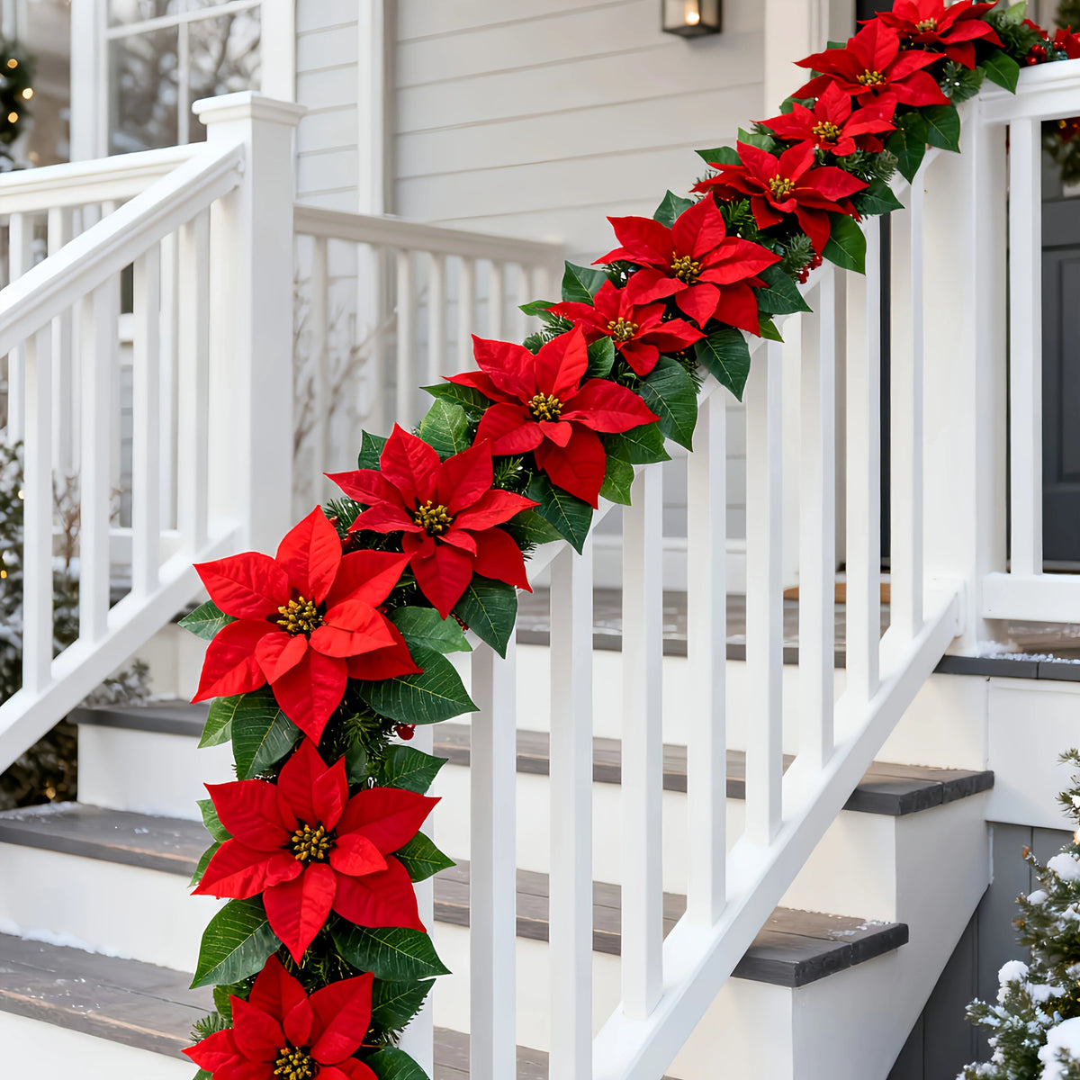 Artificial Poinsettia Vine Garland, 239.78cm Red for Indoor/Outdoor Use