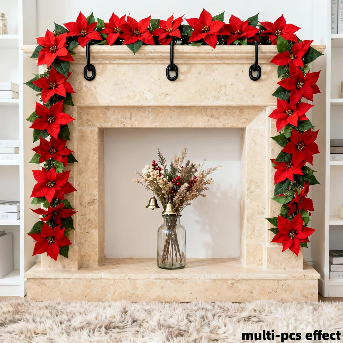 Artificial Poinsettia Vine Garland, 239.78cm Red for Indoor/Outdoor Use