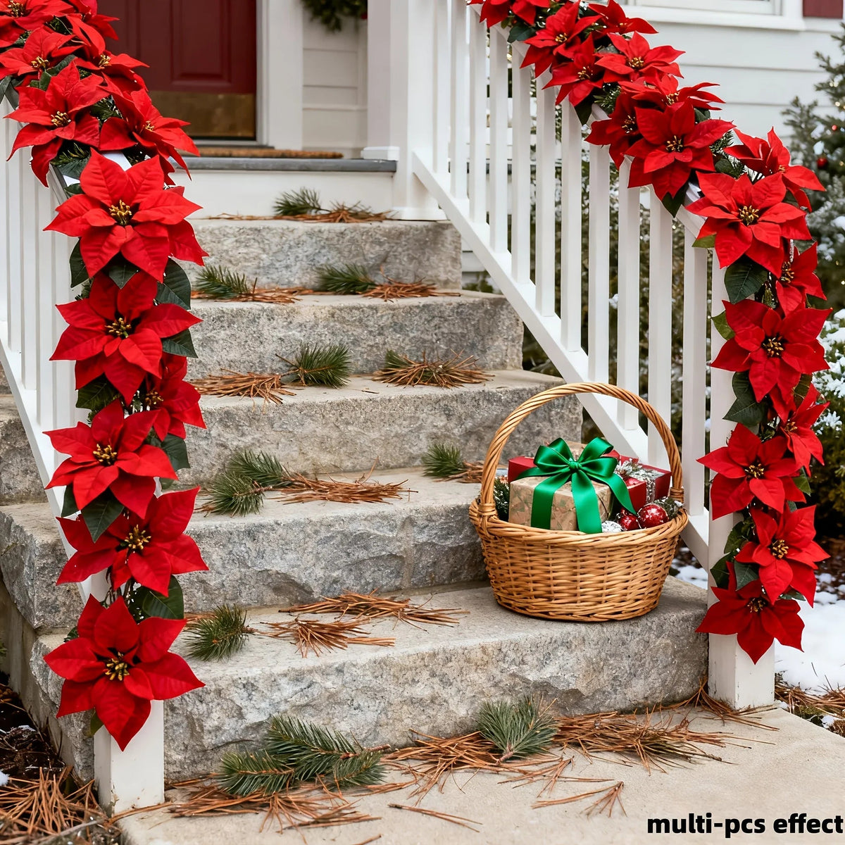 Artificial Poinsettia Vine Garland, 239.78cm Red for Indoor/Outdoor Use