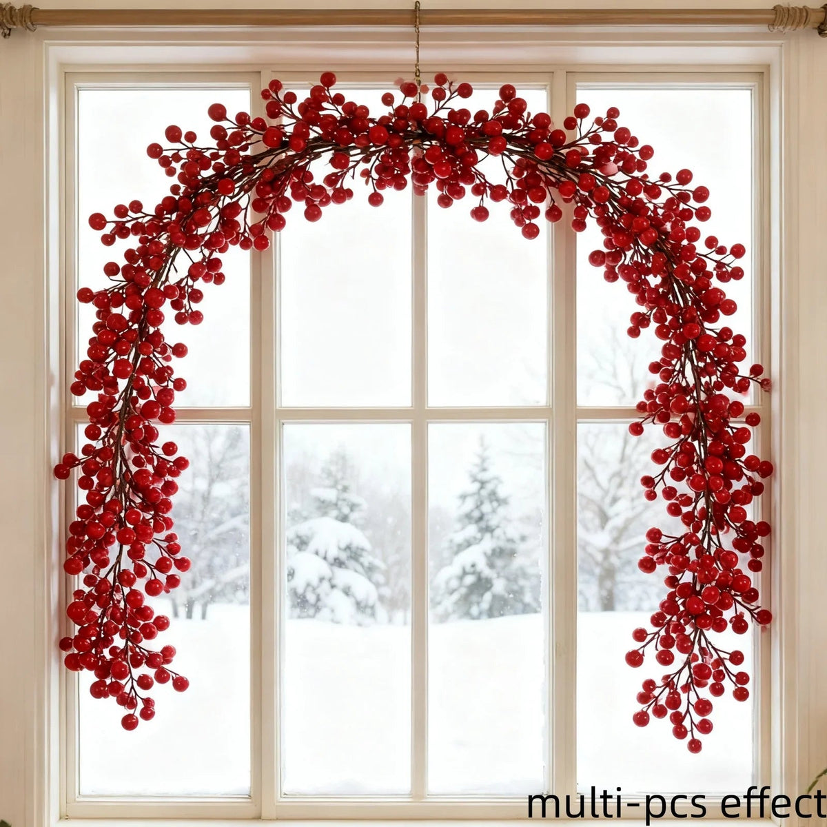 Artificial Red Berry Christmas Ivy Vine, 200cm Long with Red Berries
