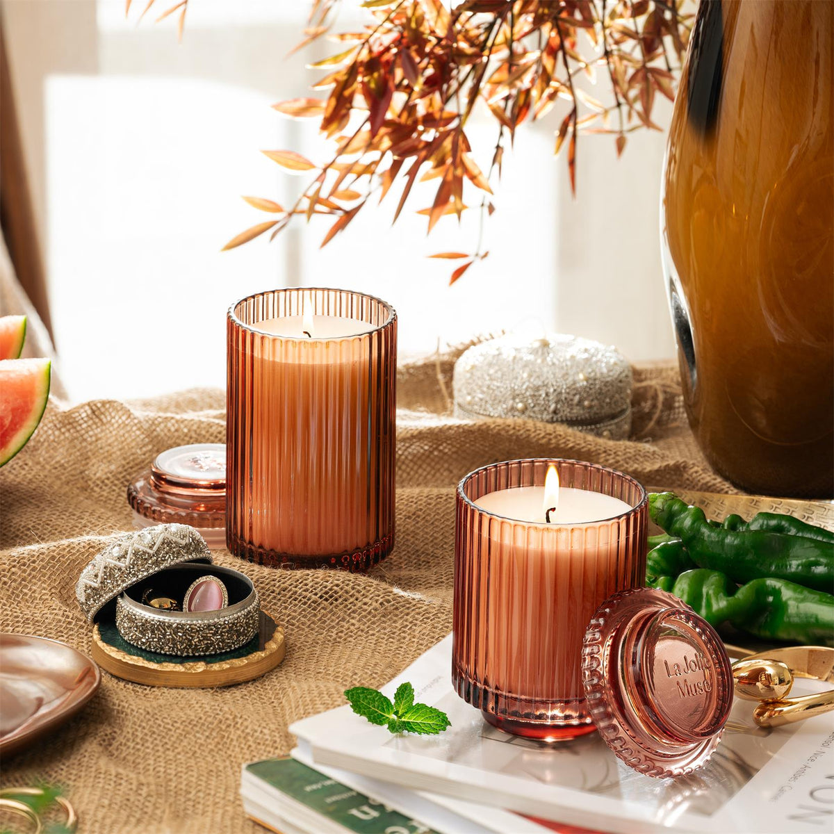Aurélie Reeded Glass Candle: Watermelon Mint Zest (L & M) - Source by Studio Skara, view 6