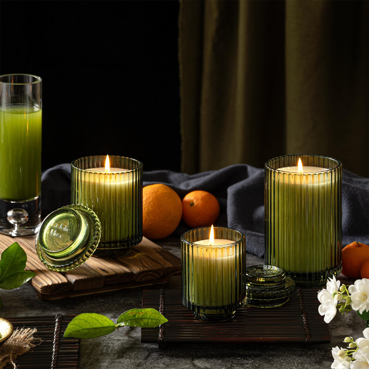 Aurélie Reeded Glass Candle: Mandarin Matcha (M) - Source by Studio Skara, view 6